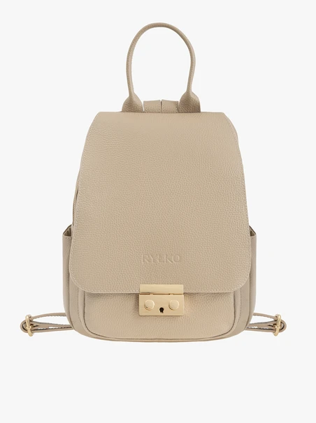 Dunkelbeiger Rucksack mit goldenen Elementen