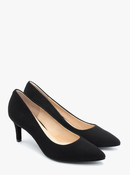 Schwarze Veloursleder-Pumps mit Absatz