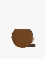 Braune Tasche mit Logo am Gurt