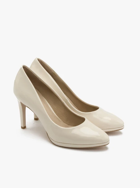 Cremefarbene Stiletto-Pumps