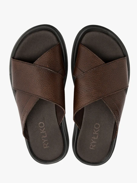 Braune Herren-Flip-Flops mit geprägtem Logo