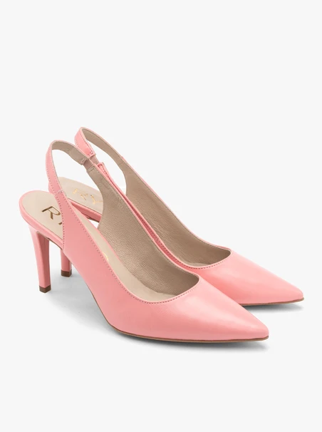 Rosa Damenpumps mit Riemen an der Ferse