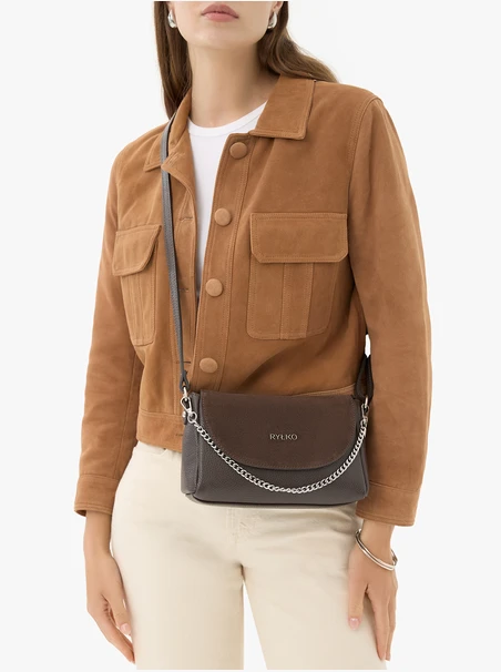 Braune kombinierte Lederhandtasche mit Kette