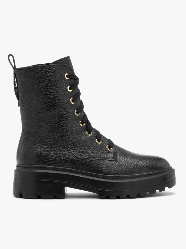 Schwarze Damenstiefel mit festem Boden