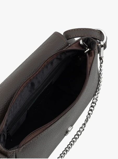 Braune kombinierte Lederhandtasche mit Kette