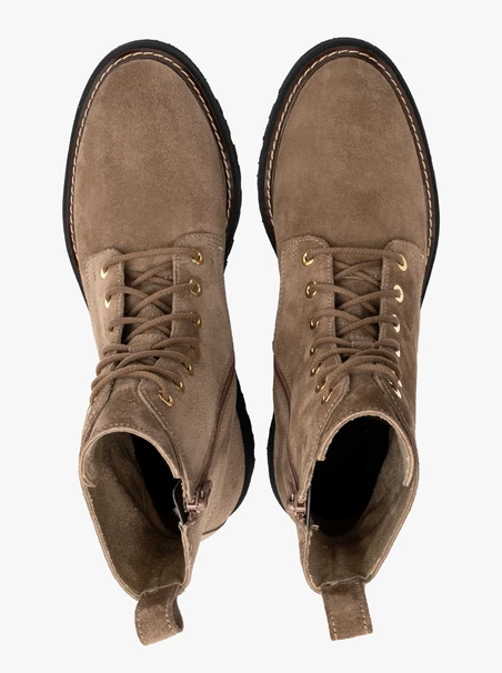 Beige Damenstiefel aus Veloursleder