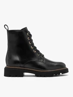 Schwarze Damenstiefel mit goldenen Ösen