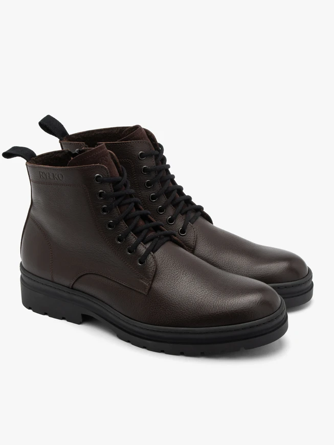 Dunkelbraune Herrenstiefel mit Logo auf dem Schaft