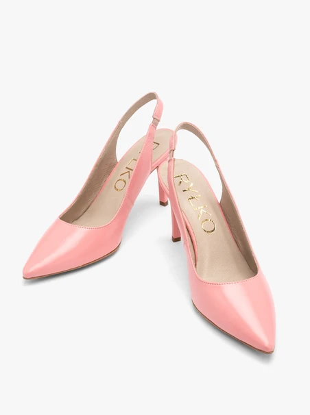 Rosa Damenpumps mit Riemen an der Ferse
