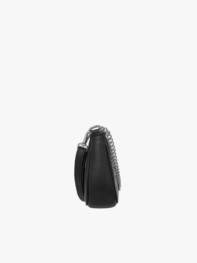 Schwarze Handtasche mit Tiermuster und Kette