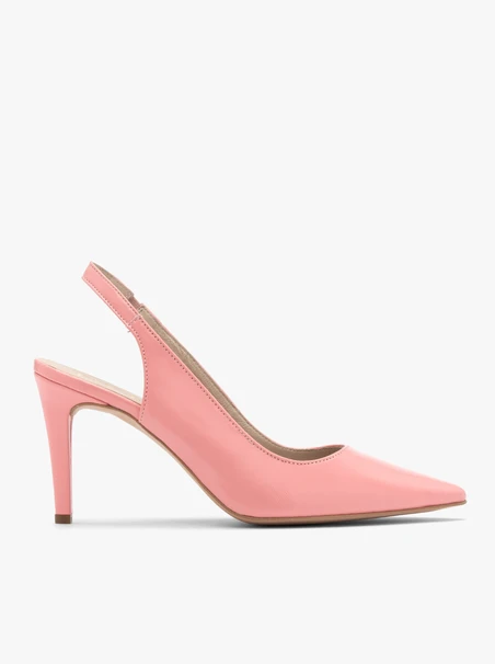 Rosa Damenpumps mit Riemen an der Ferse