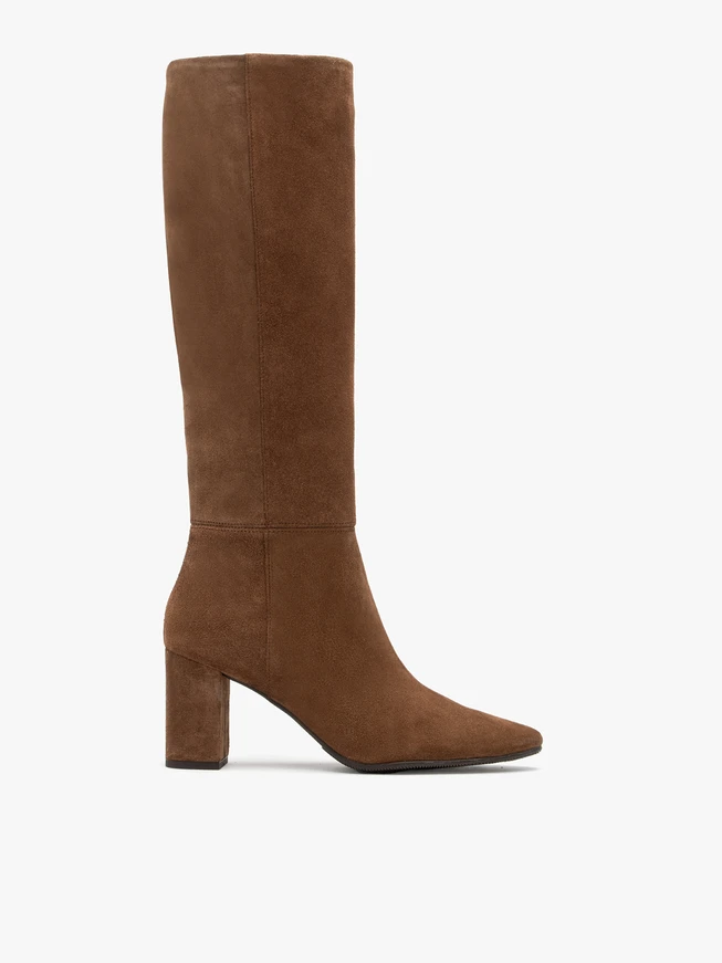 Braune Velourslederstiefel mit Stilettoabsatz