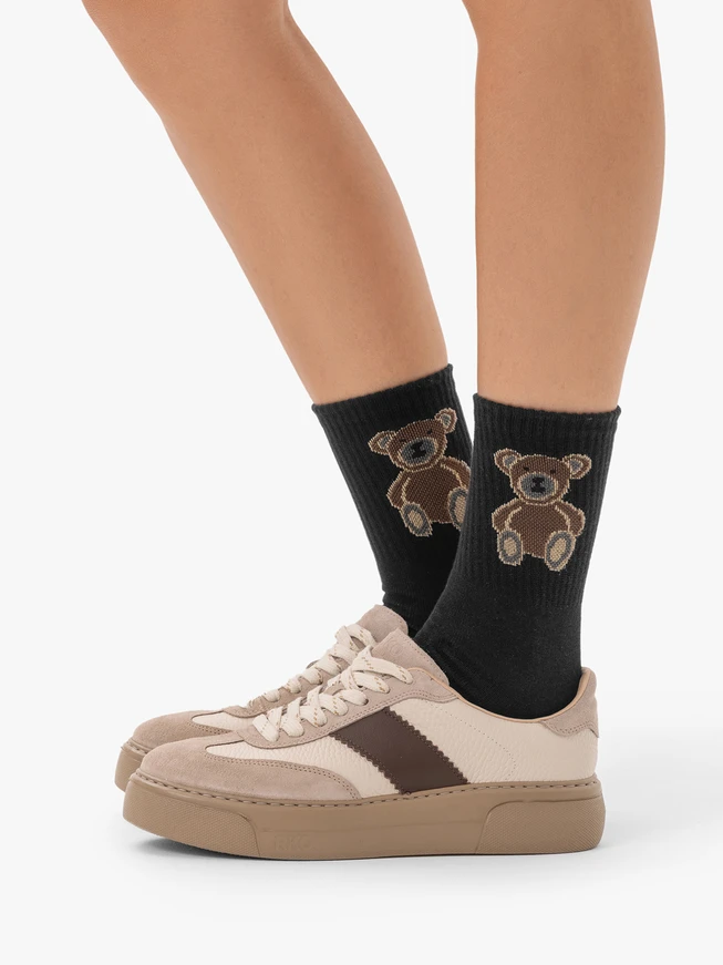 Schwarze Baumwollsocken für Damen mit dekorativem Aufdruck