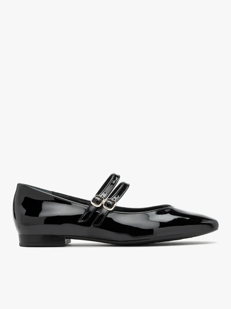 Schwarz lackierte Ballerinas mit zwei Riemen