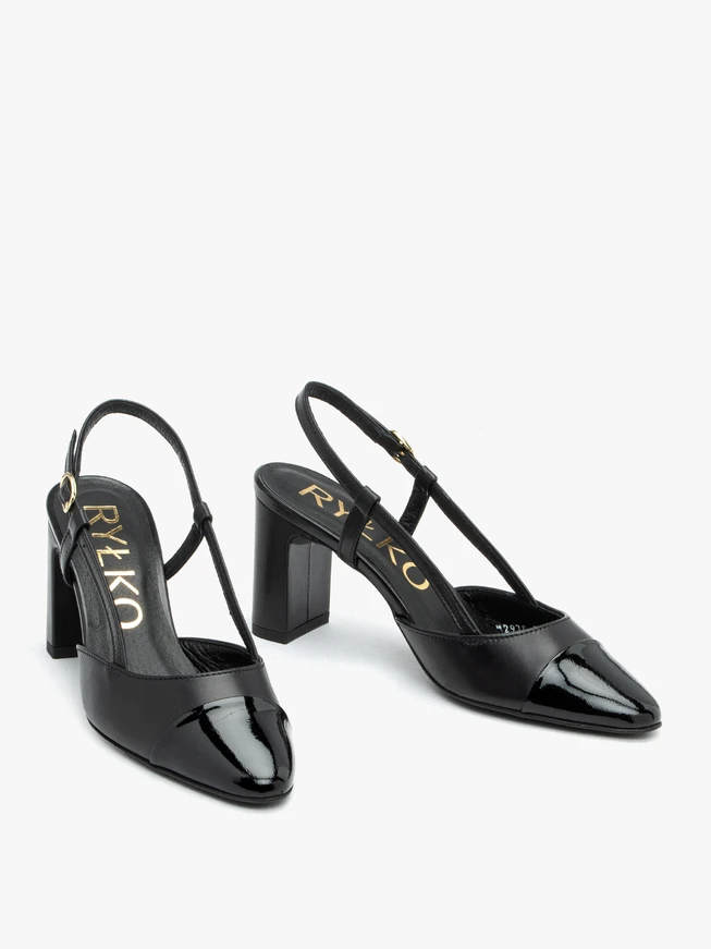 Schwarze Slingback-Pumps ohne Absatz