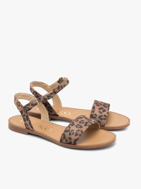 Flache Damen-Sandalen mit Leopardenmuster