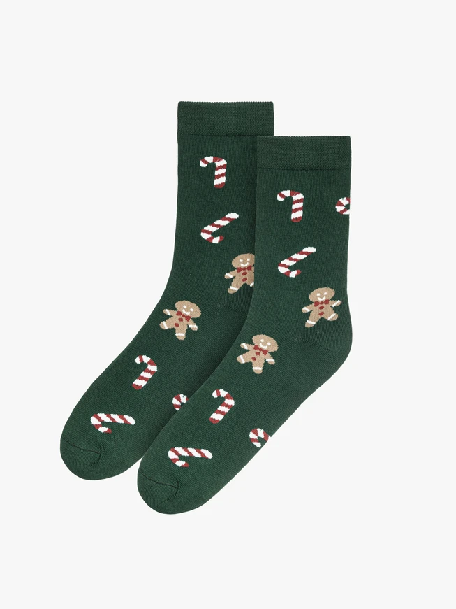 Grüne Baumwollsocken mit Weihnachtsmotiv