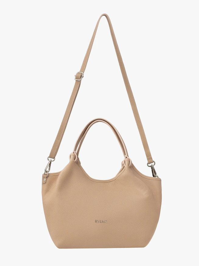 Beigefarbene Shopper-Tasche mit Henkel und Riemen