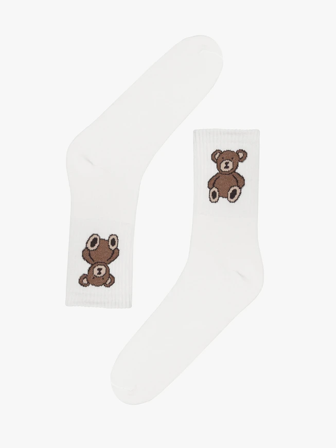 Weiße Damensocken aus Baumwolle mit dekorativem Aufdruck