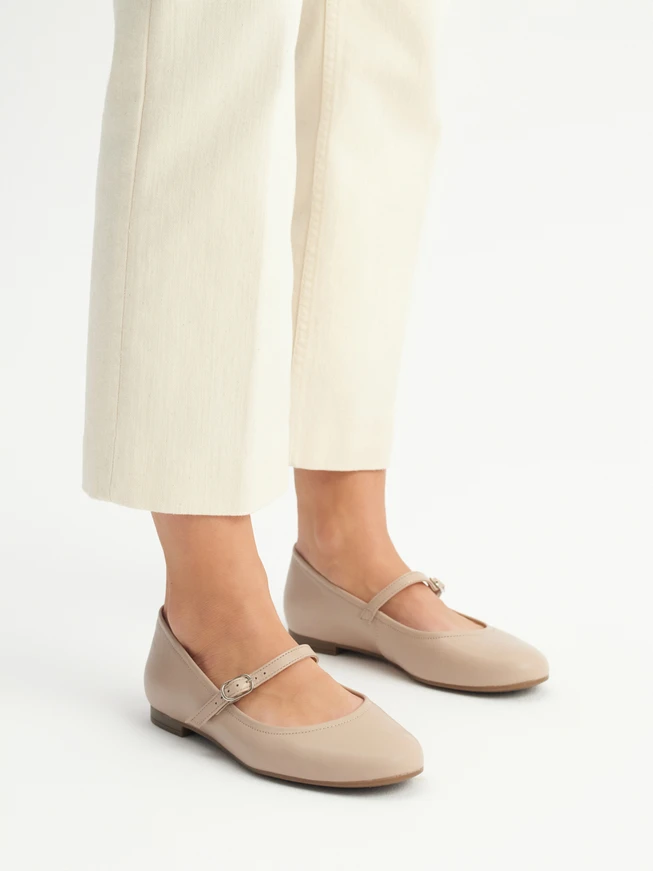 Beige Damen Ballerinas mit Riemen