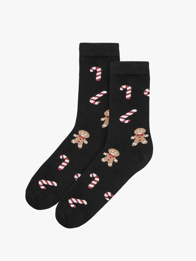 Schwarze Baumwollsocken mit festlichem Aufdruck