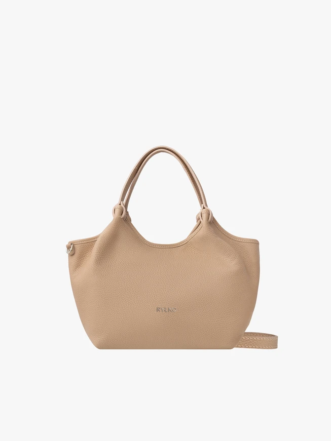 Beigefarbene Shopper-Tasche mit Henkel und Riemen