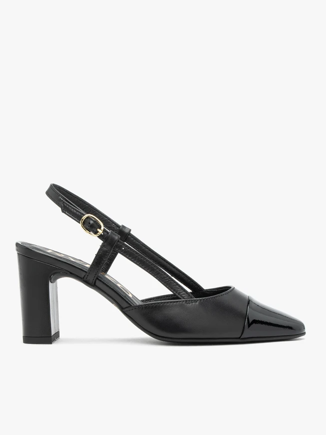 Schwarze Slingback-Pumps ohne Absatz