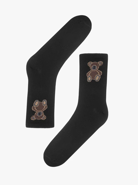 Schwarze Baumwollsocken für Damen mit dekorativem Aufdruck