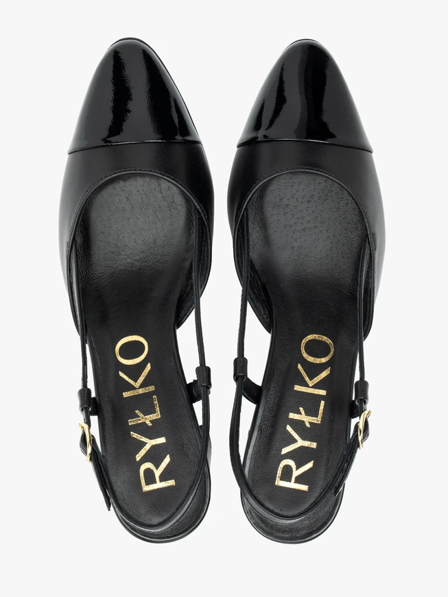 Schwarze Slingback-Pumps ohne Absatz