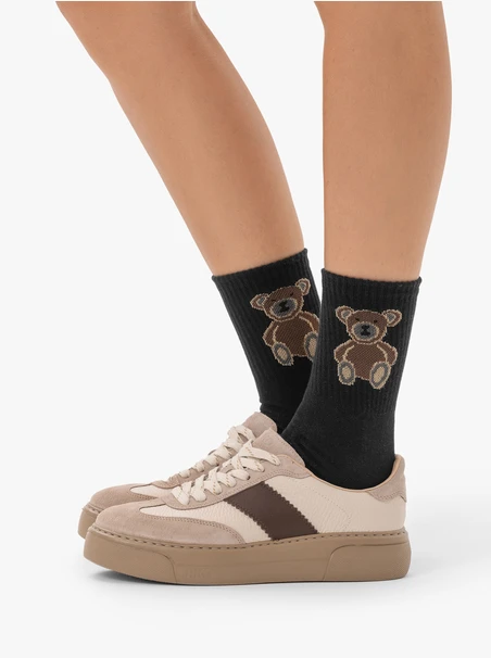 Schwarze Baumwollsocken für Damen mit dekorativem Aufdruck