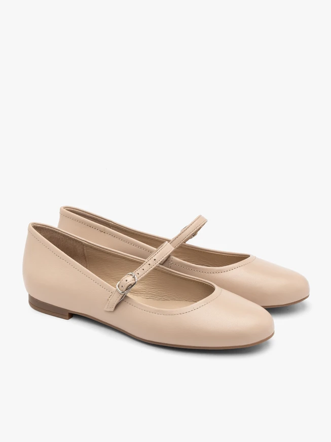 Beige Damen Ballerinas mit Riemen