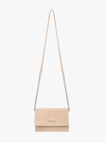 Kleine beigefarbene Clutch-Tasche