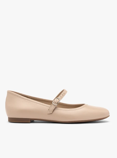 Beige Damen Ballerinas mit Riemen