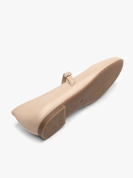 Beige Damen Ballerinas mit Riemen