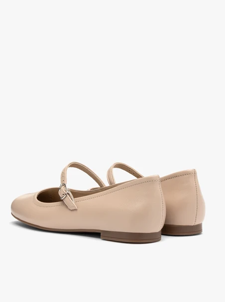 Beige Damen Ballerinas mit Riemen