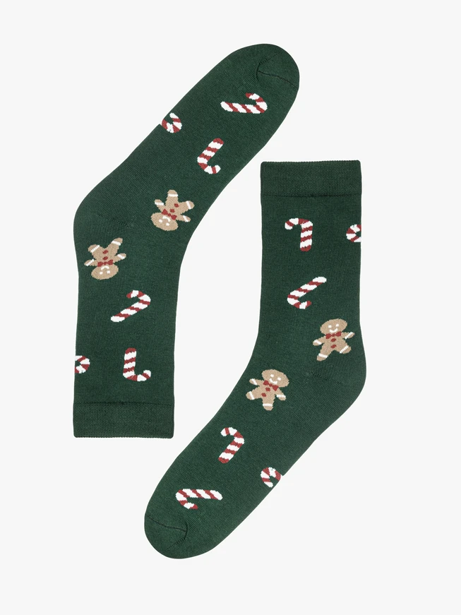 Grüne Baumwollsocken mit Weihnachtsmotiv