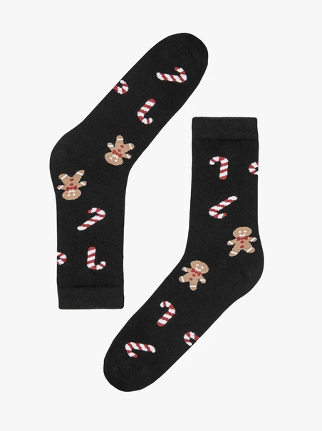 Schwarze Baumwollsocken mit festlichem Aufdruck