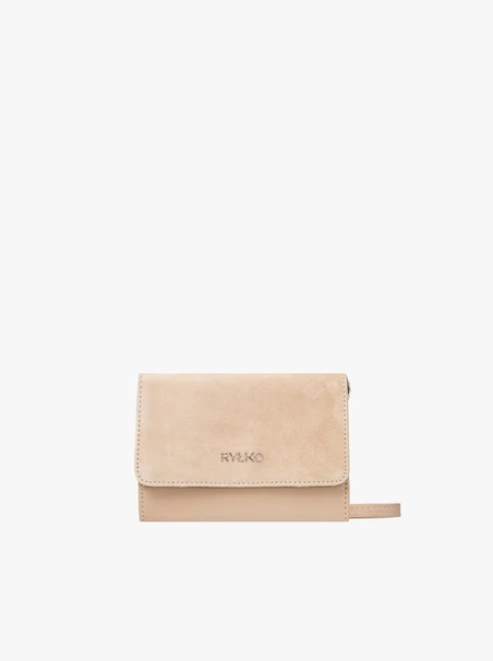 Kleine beigefarbene Clutch-Tasche