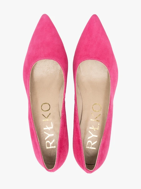 Fuchsiafarbene Velourspumps mit Stilettoabsatz