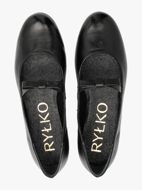 Schwarze Leder Riemchenballerinas