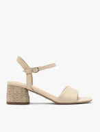 Beigefarbene Sandalen mit dekorativem, überzogenem Absatz