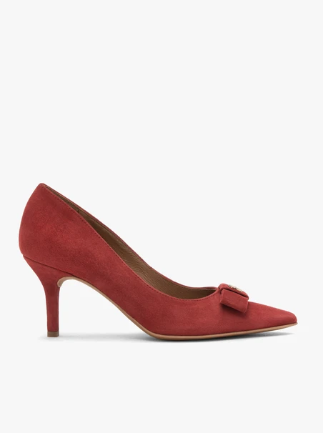 Rote Velours-Pumps mit Verzierung