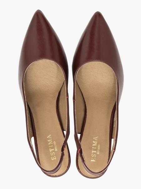 Kastanienbraune Slingback-Pumps ohne Absatz