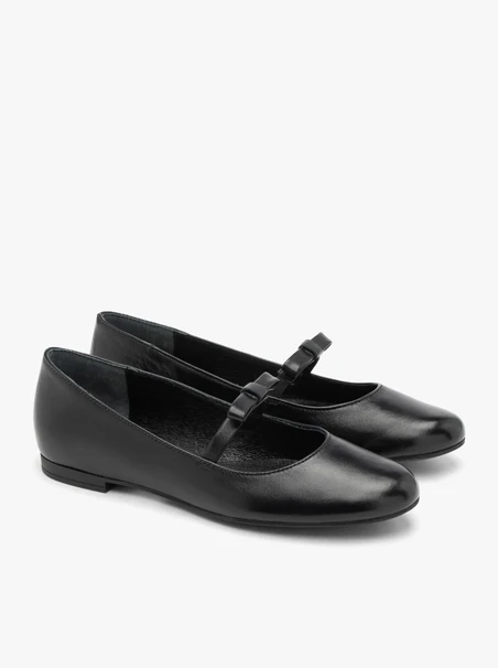 Schwarze Leder Riemchenballerinas