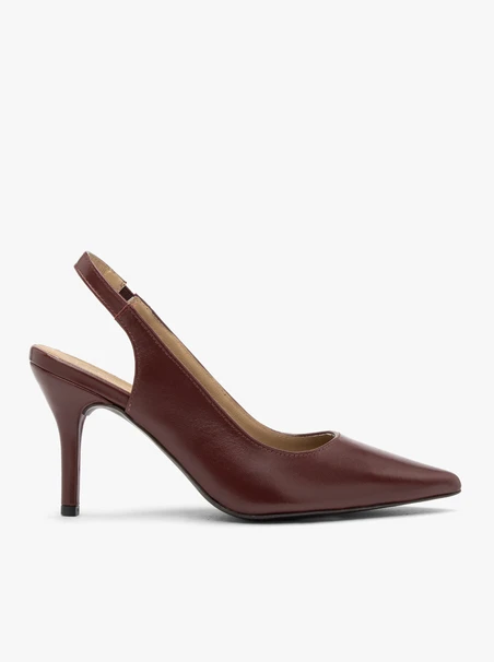 Kastanienbraune Slingback-Pumps ohne Absatz
