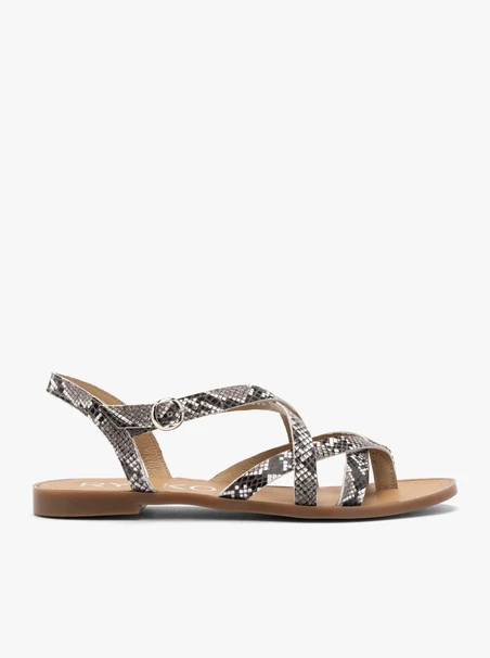 Flache Damensandalen mit Schlangenhautmuster