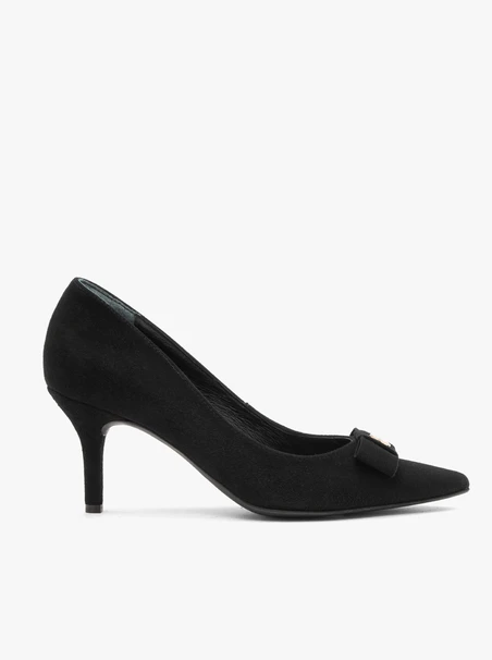 Schwarze Velours-Pumps mit Verzierung