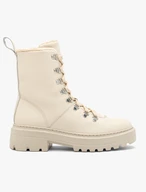 Beigefarbene Lederschneestiefel mit Schnürung