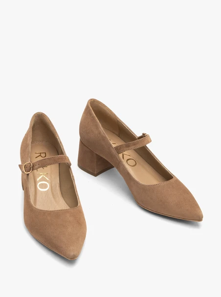 Hellbraune Pumps mit festem Absatz