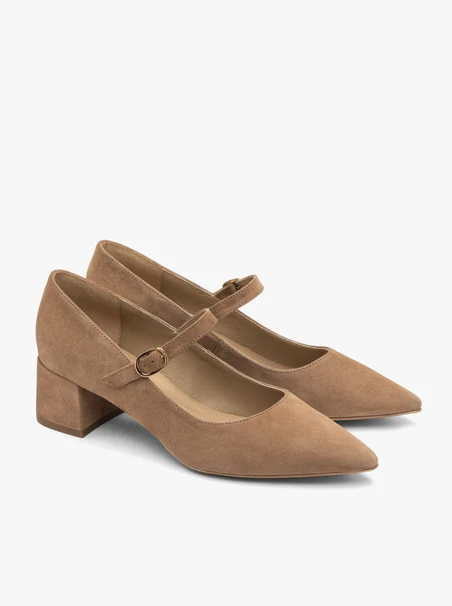 Hellbraune Pumps mit festem Absatz